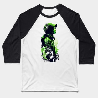 Join the Movement with Our Abstract Black, White, and Green Climate Activist Girl Design Baseball T-Shirt